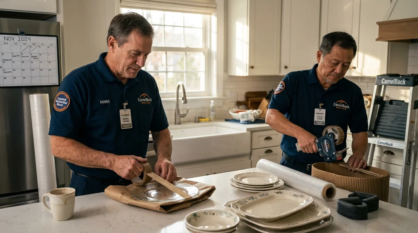 Professional crew packing kitchen dishware in Gibbon, NE